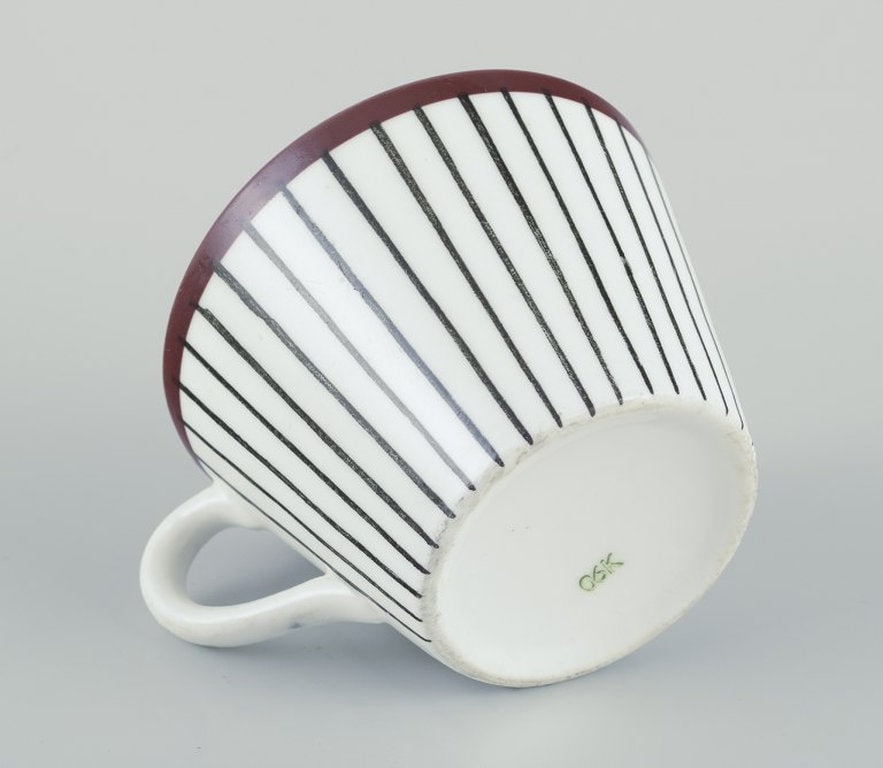 Stig Lindberg for Gustavsberg, Sweden. A set of four 'Spisa Ribb' coffee cups and saucers in - 5