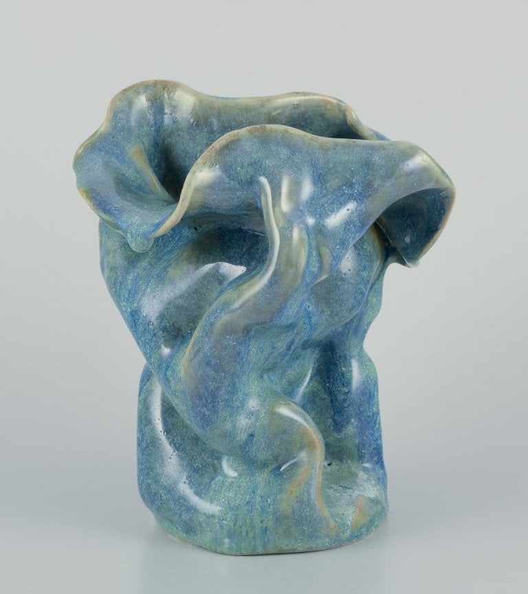 European studio ceramicist. Unique ceramic vase. Organic shape. Ca. 1980s. (1 of 8)