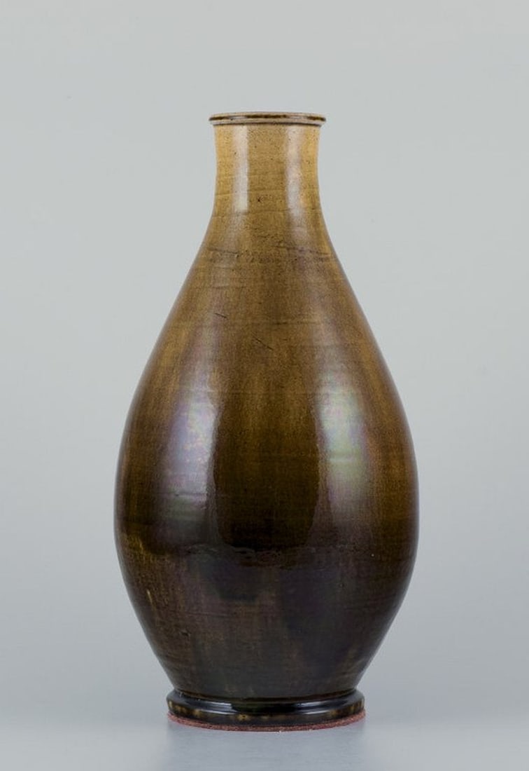 Svend Hammershøi for Kähler, Denmark. Ceramic floor vase in uranium yellow glaze. 1930s.: Title: Svend Hammershøi for Kähler, Denmark. Ceramic floor vase in uranium yellow glaze. 1930s. Description: Svend Hammershøi for Kähler, ceramic floor vase in uranium yellow