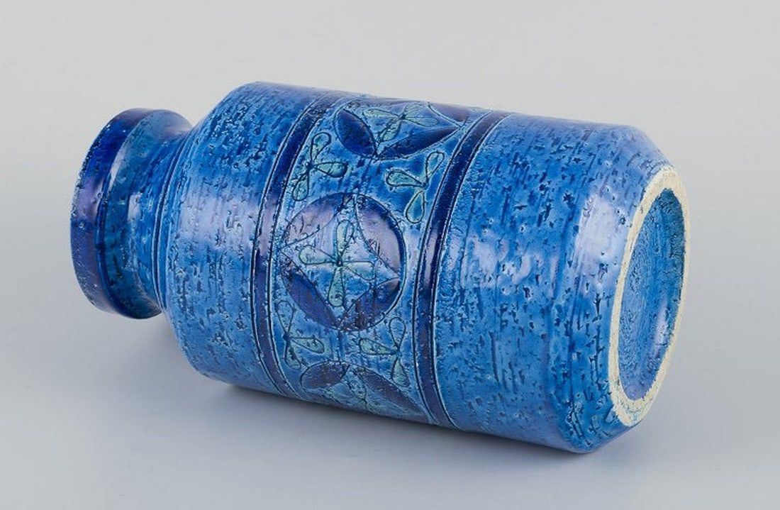 Aldo Londi for Bitossi, Italy. Large vase in Rimini blue glazed ceramic with geometric patterns. - 7