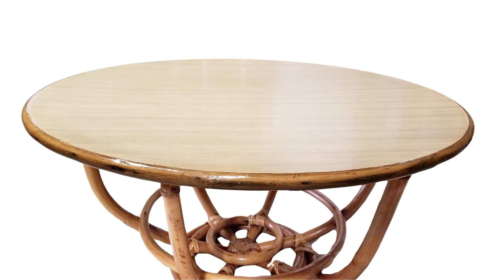 Restored Rattan Round Accent Coffee Table, Unique Size - 4