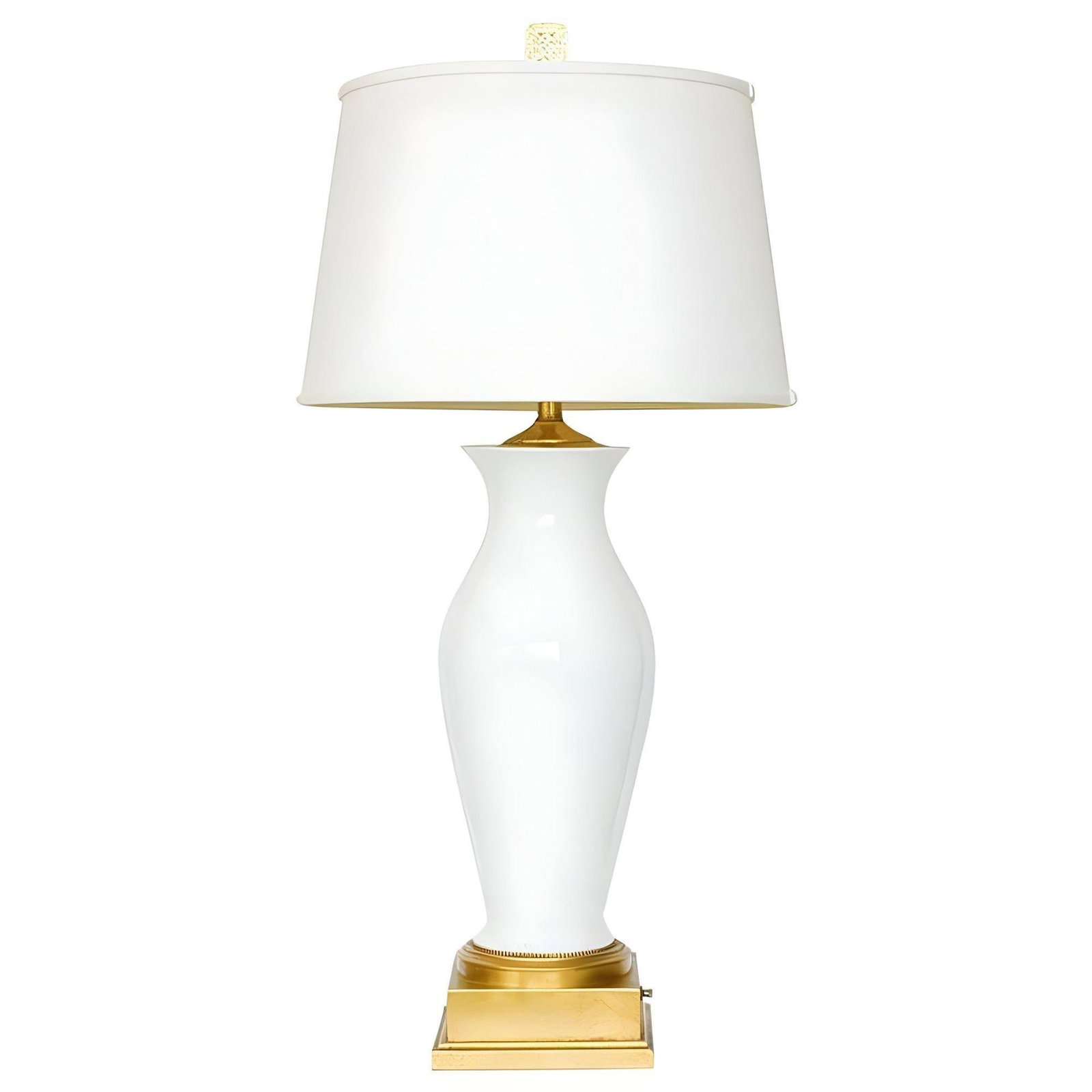 High Style Mid-century White Porcelain & Gold Leaf Table Lamp w/ Shade - 2
