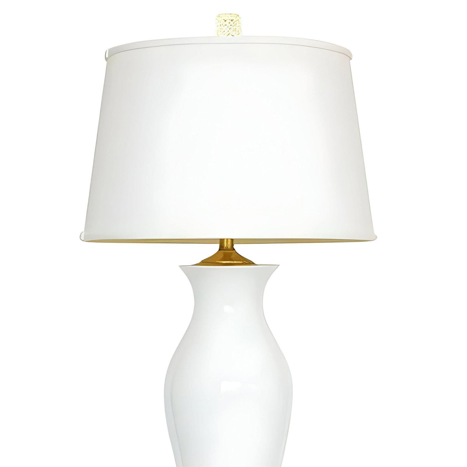 High Style Mid-century White Porcelain & Gold Leaf Table Lamp w/ Shade - 3