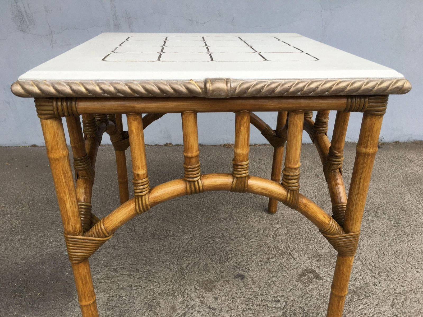 Restored Rattan Center Coffee Table with Solid Resin Top - 2