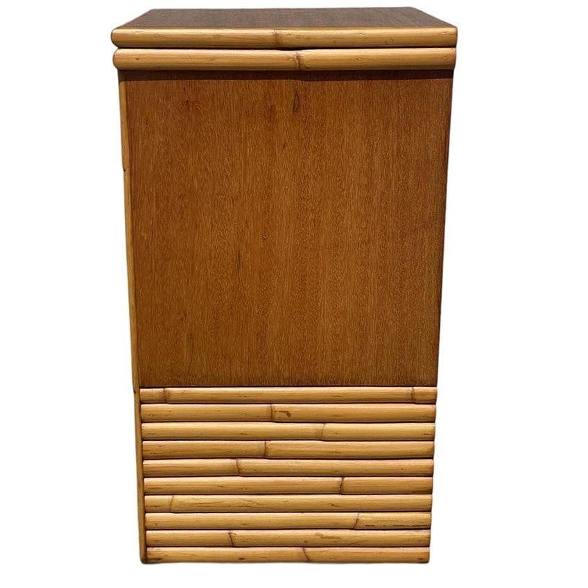 Restored Mid-century Single Drawer Stacked Rattan & Koa Wood Bedside Table - 3