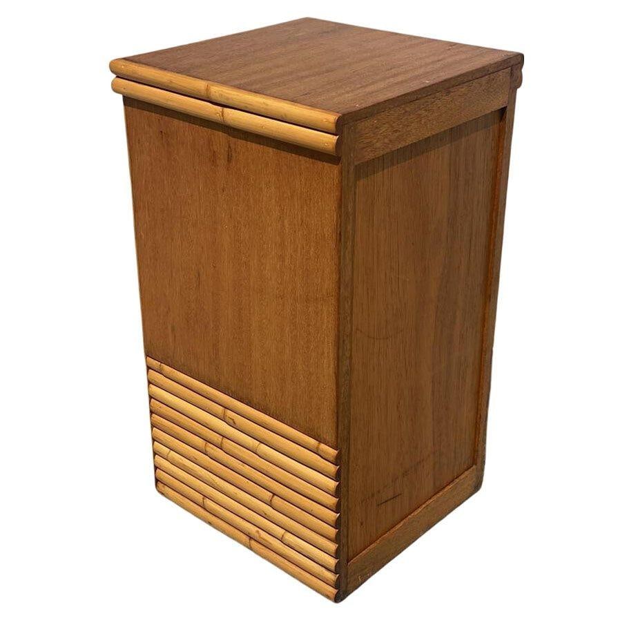 Restored Mid-century Single Drawer Stacked Rattan & Koa Wood Bedside Table - 4
