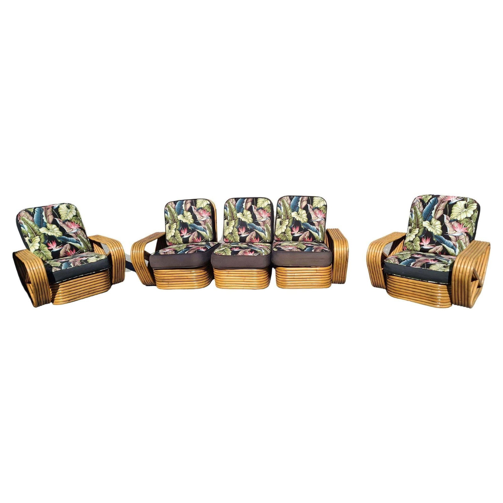 Restored Art Deco Six-Strand Stacked Rattan Sofa and Lounge ChairLiving Room set - 2