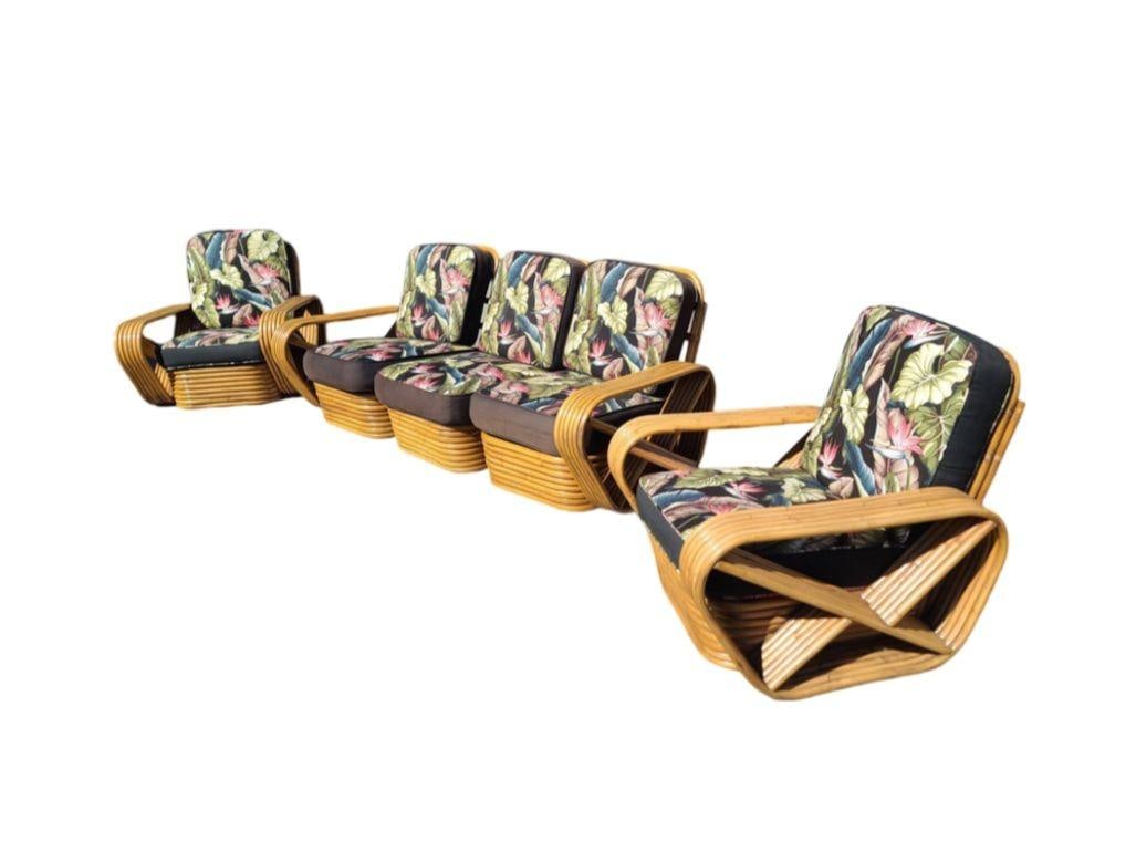 Restored Art Deco Six-Strand Stacked Rattan Sofa and Lounge ChairLiving Room set - 3