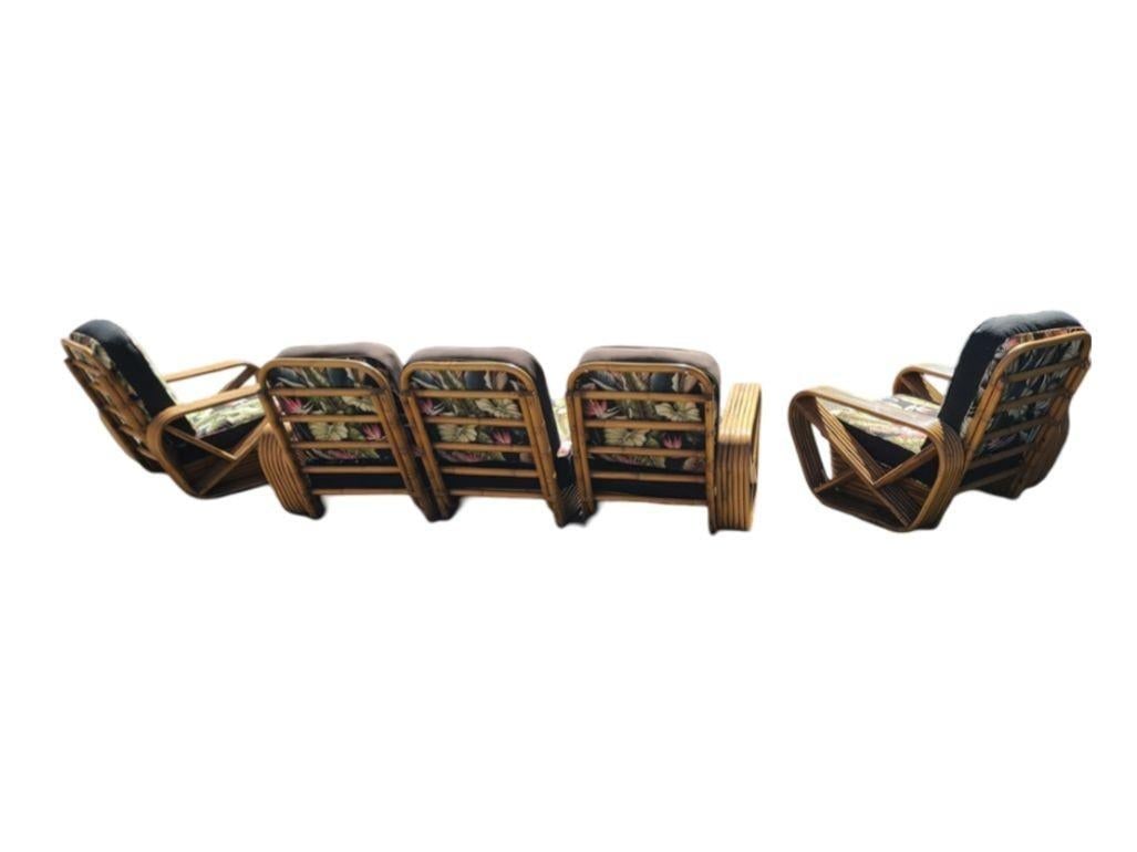 Restored Art Deco Six-Strand Stacked Rattan Sofa and Lounge ChairLiving Room set - 4