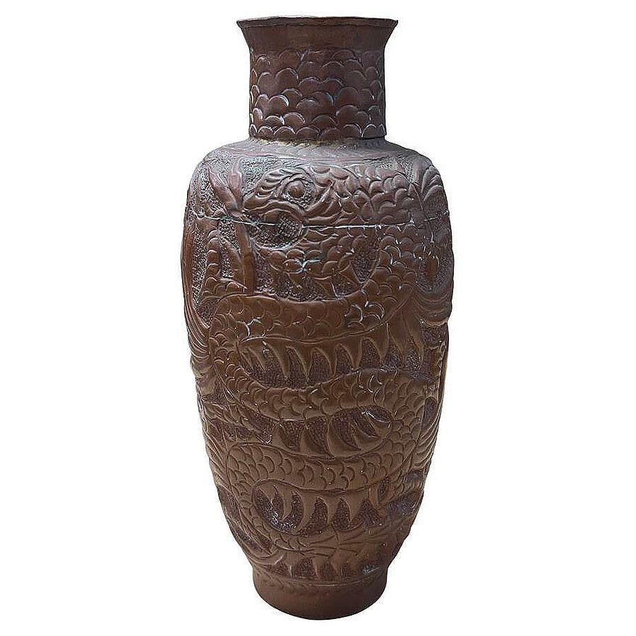 Heavy Cast Art Deco Copper Chinese Dragon Vase - 3
