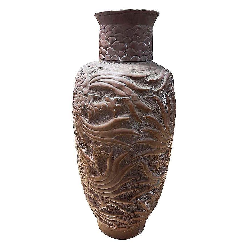 Heavy Cast Art Deco Copper Chinese Dragon Vase - 4