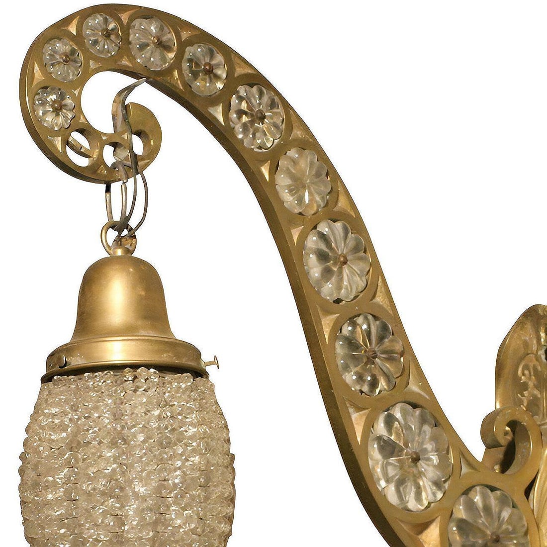 Belle Epoque Electric Scrolling Brass Crystal Sconce w Beaded Shade, 2 Available - 4