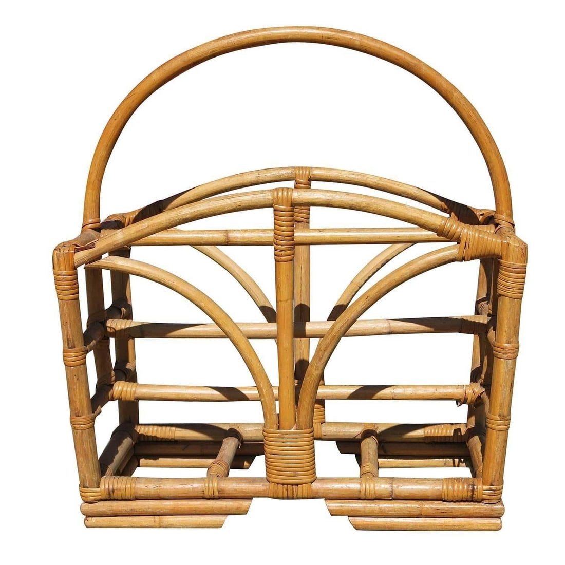 Restored Rattan Magazine Rack W/ Stacked Base - 2