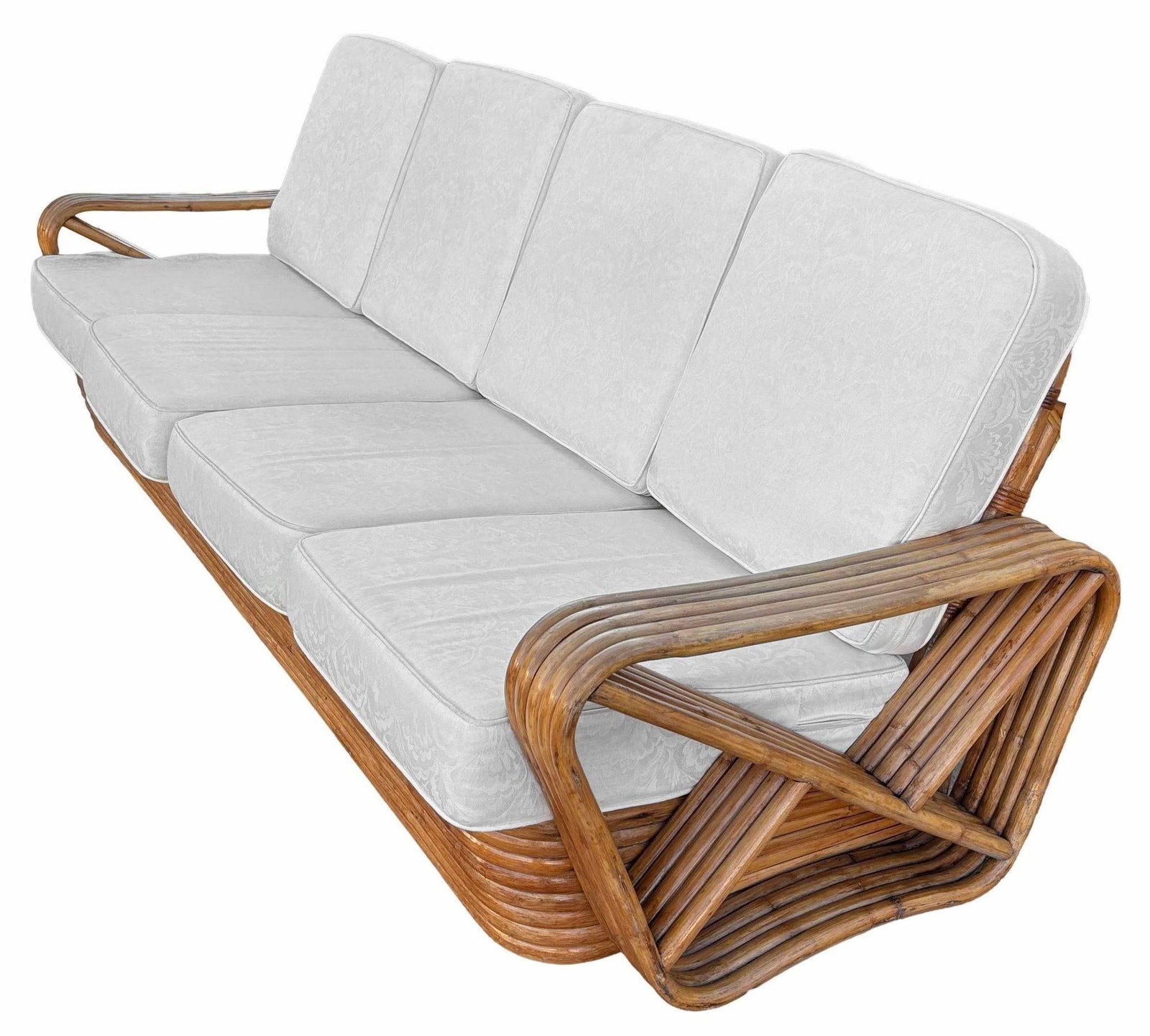 Restored Paul Frankl Inspired 5-Strand Square Pretzel4-Seat Sectional Rattn Sofa - 3