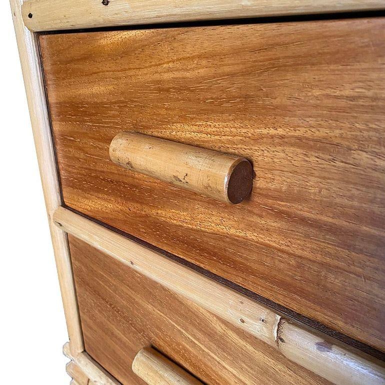 Restored Early Mid-century Stacked Rattan & Mahogany Vanity w/ Round Mirror - 4