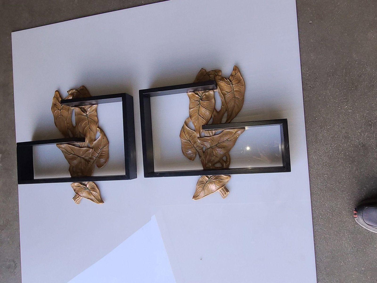 Midcentury Wall Shelf with Hand Carved Leaf Pattern, Pair - 5