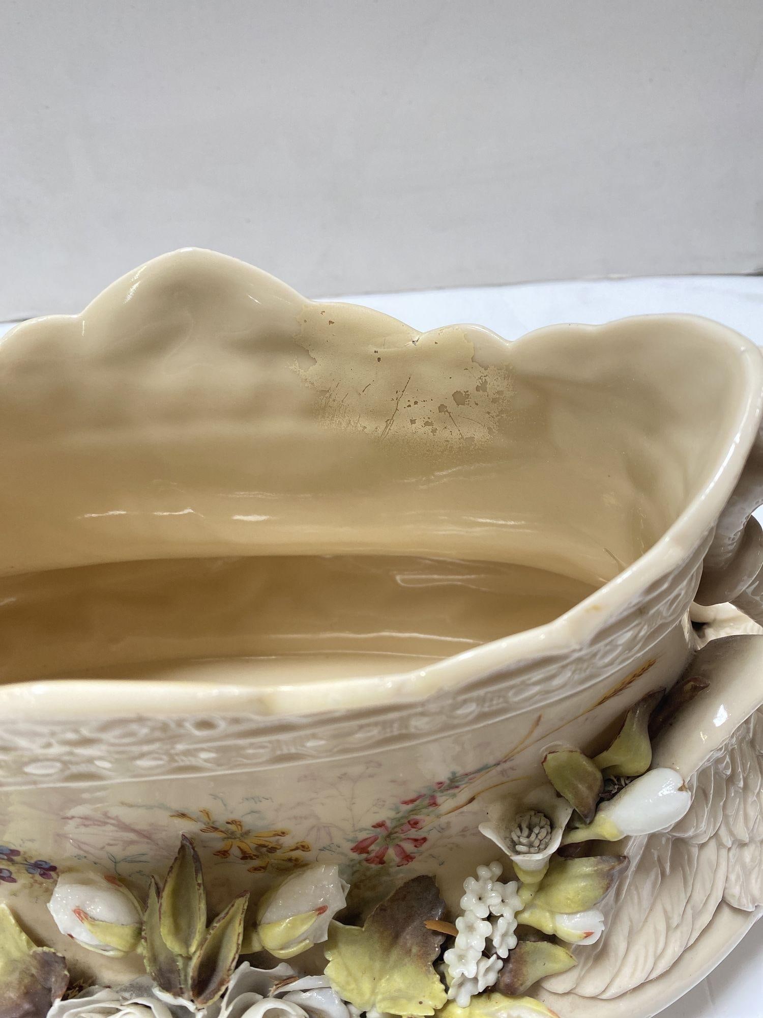 Italian Floral Swan Centerpiece Bowl Cachepot - 2