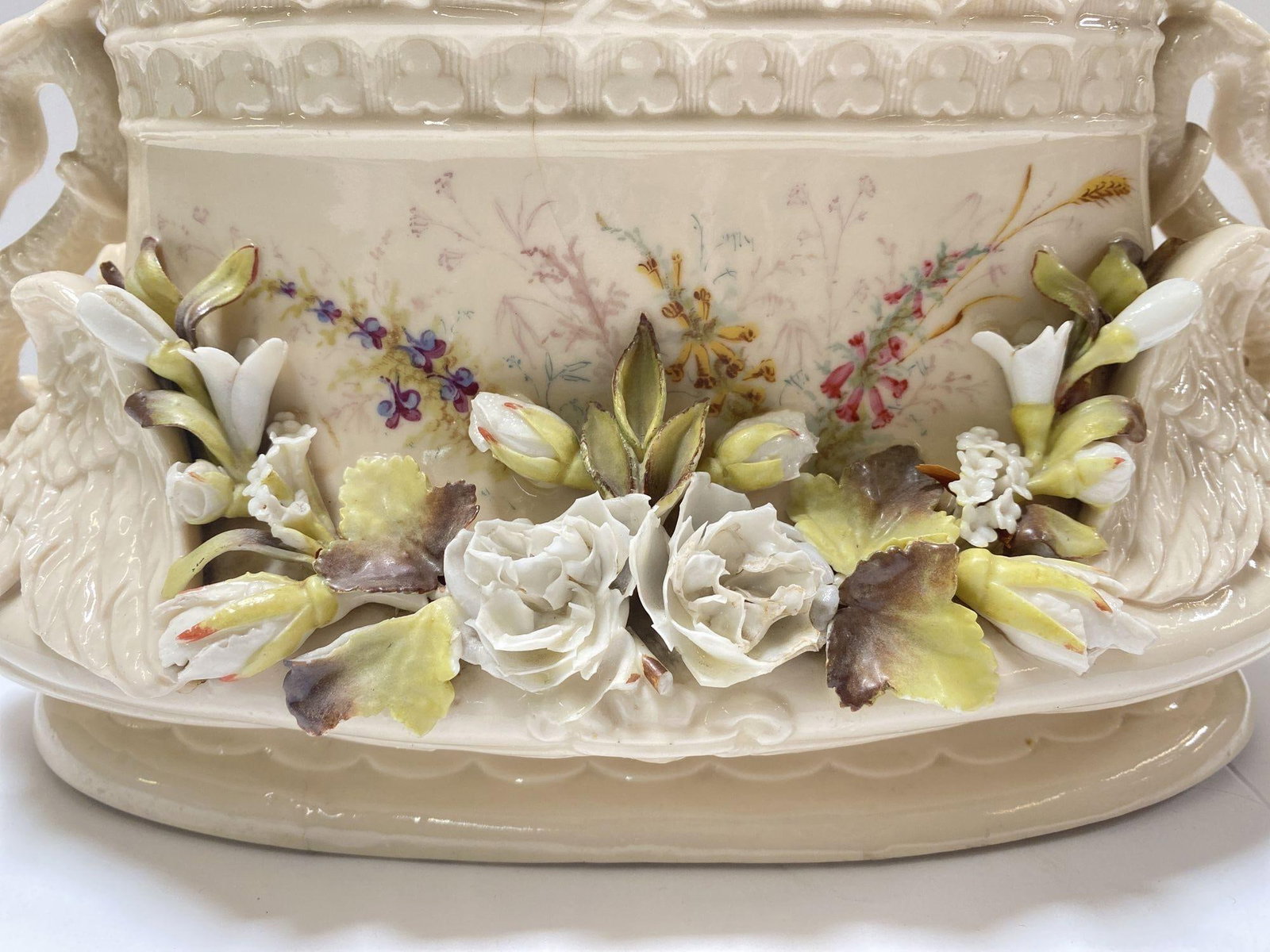 Italian Floral Swan Centerpiece Bowl Cachepot - 3
