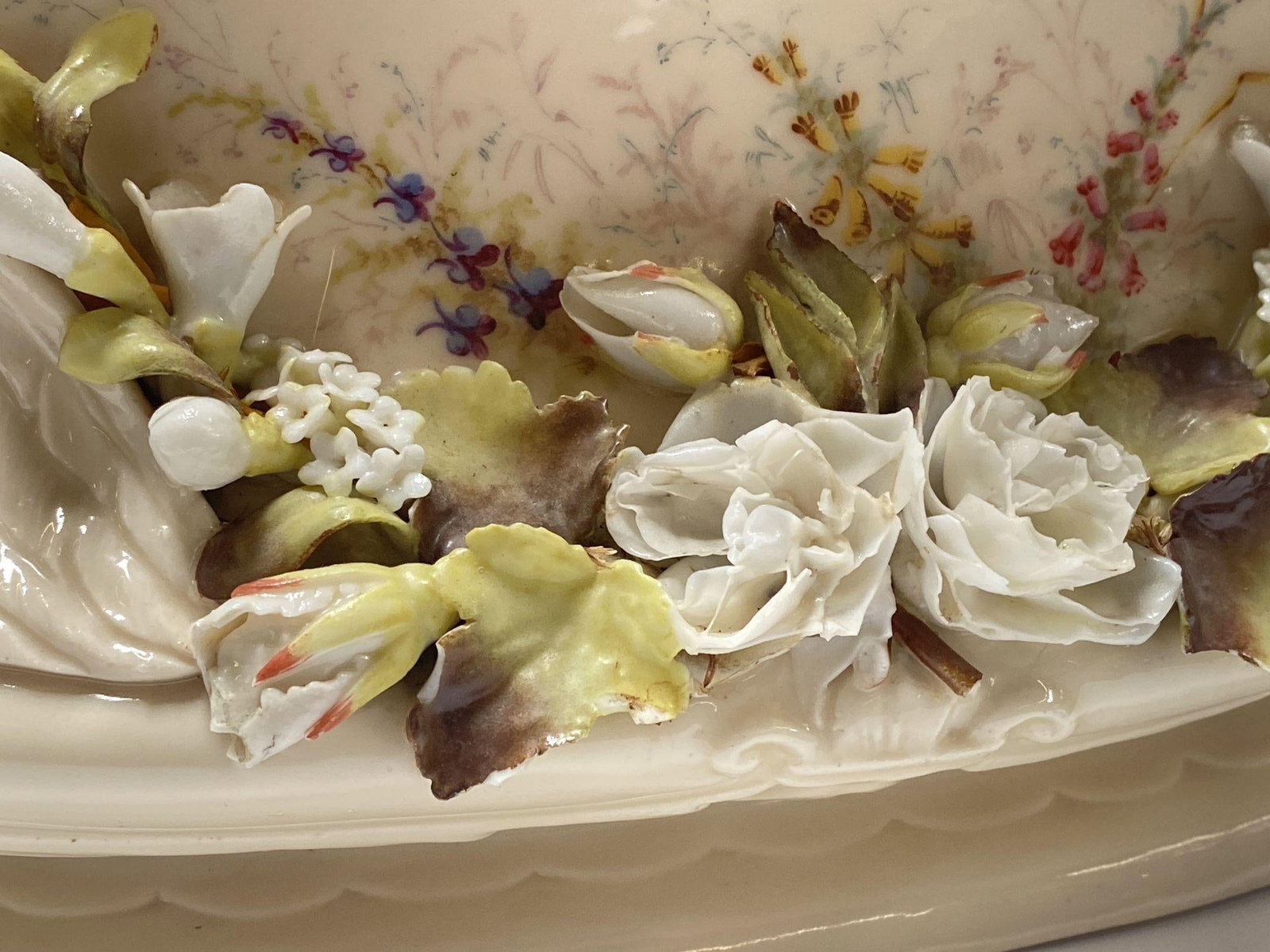 Italian Floral Swan Centerpiece Bowl Cachepot - 4