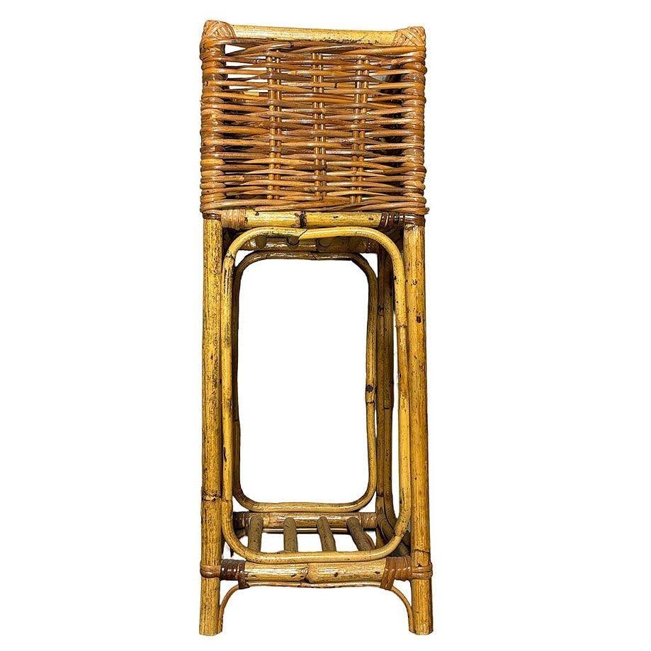 Mid Century Cubed Woven Rattan Pedestal Plant Stand - 2
