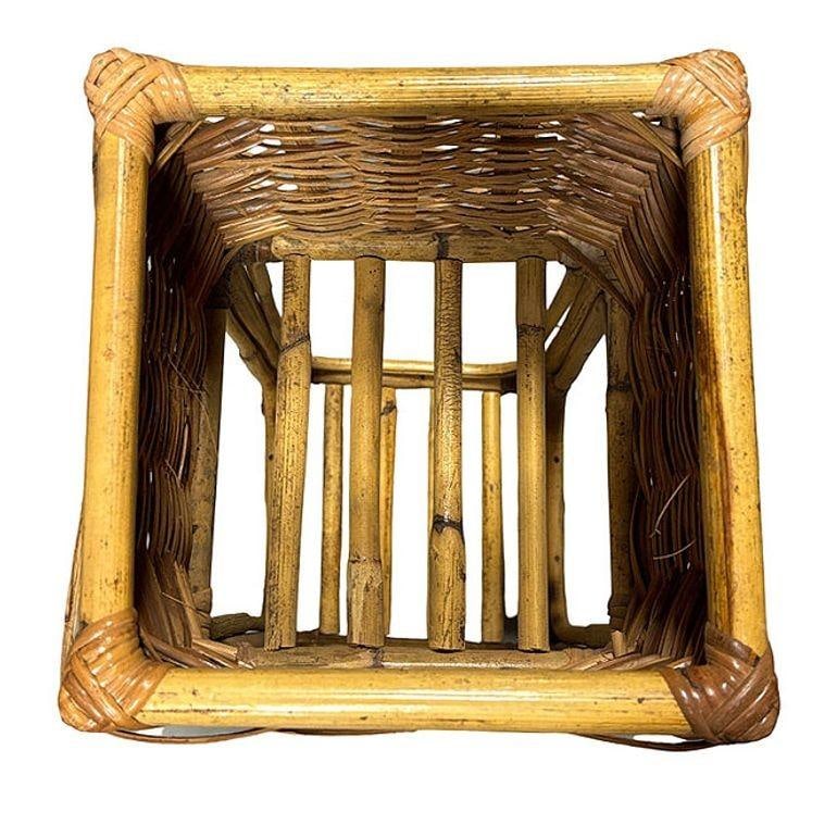 Mid Century Cubed Woven Rattan Pedestal Plant Stand - 5