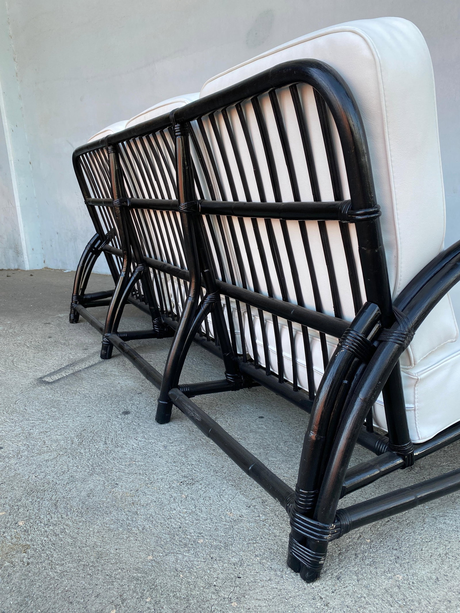 Restored Black Two-Strand "Half Moon" Rattan 3-Seat Sofa - 4