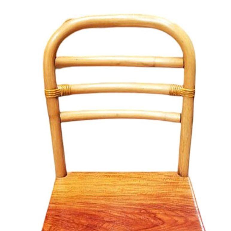 Restored Rattan Skeleton Back Dining Room Chair w/ Mahogany Seat, Set of Six - 4