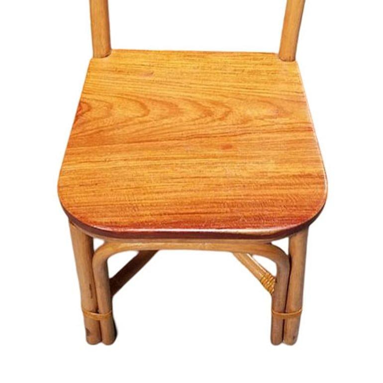 Restored Rattan Skeleton Back Dining Room Chair w/ Mahogany Seat, Set of Six - 5