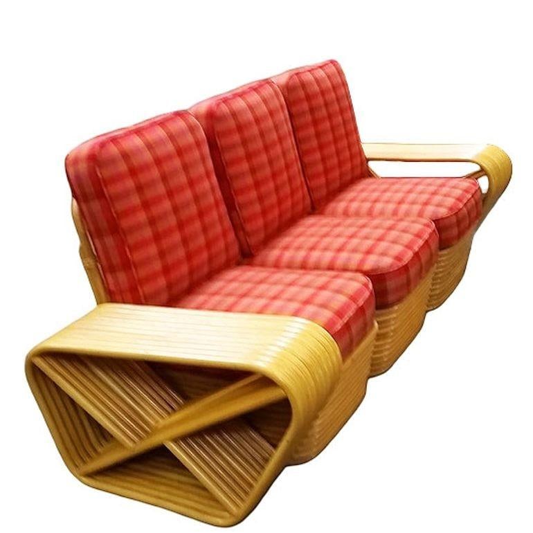Restored Mid-century10 Strand Square Pretzel Rattan 3-seater Sectional Sofa - 2