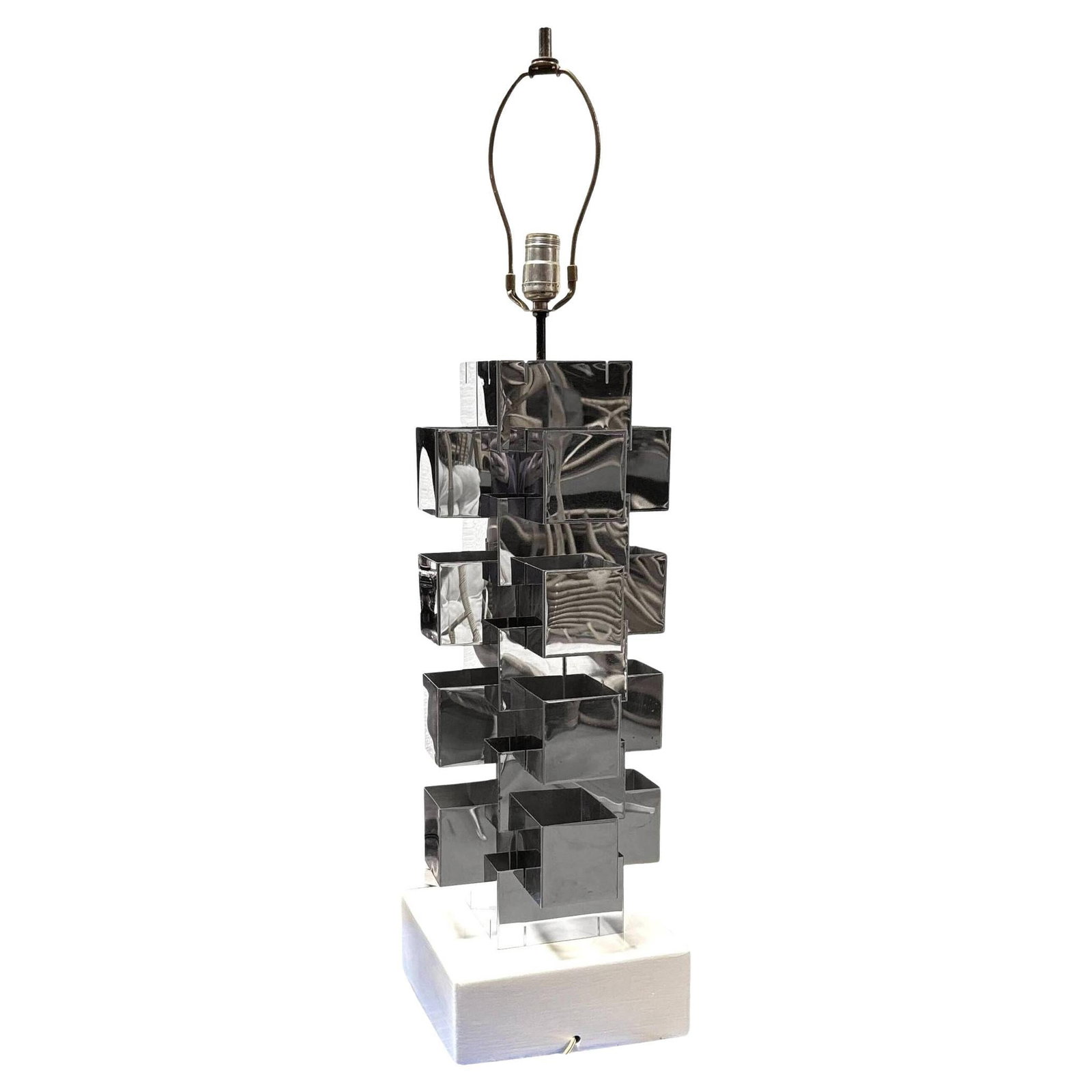 Brutalist Chrome Interlaced Column Sculpture Table Lamp by Curtis Jere (1 of 5)