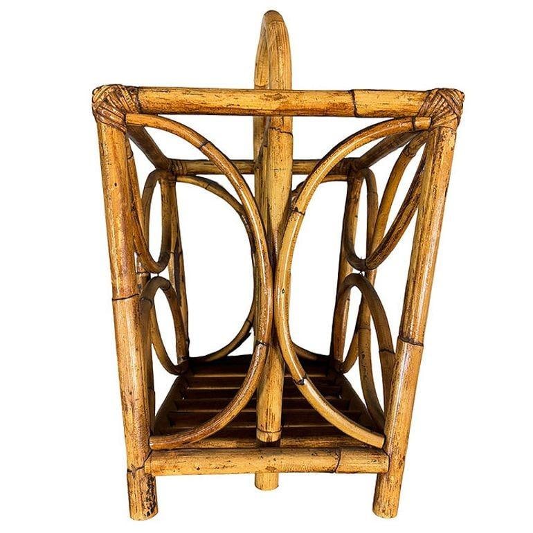 Mid-century Rattan "Butterfly" Magazine Rack with Handle - 2