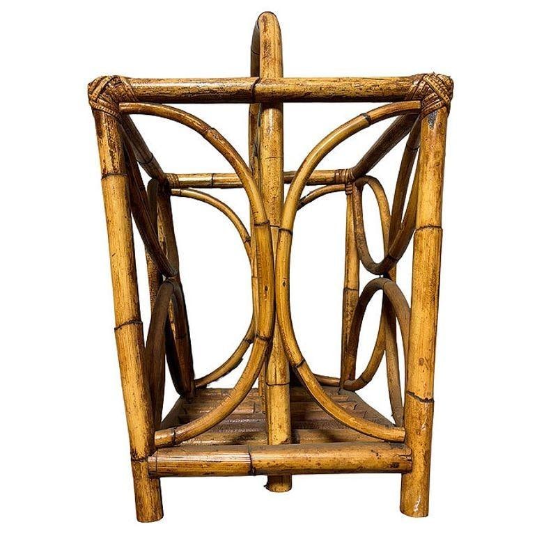 Mid-century Rattan "Butterfly" Magazine Rack with Handle - 3