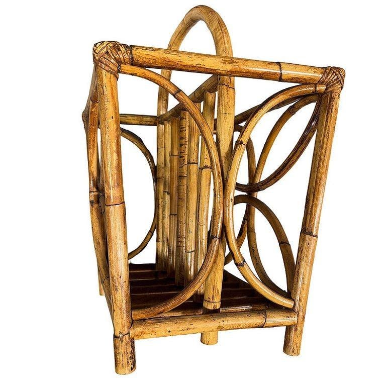 Mid-century Rattan "Butterfly" Magazine Rack with Handle - 4