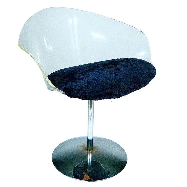 1970 Estelle Laverne Inspired Lucite & Chrome Swivel Tulip Chairs, Pair - 2
