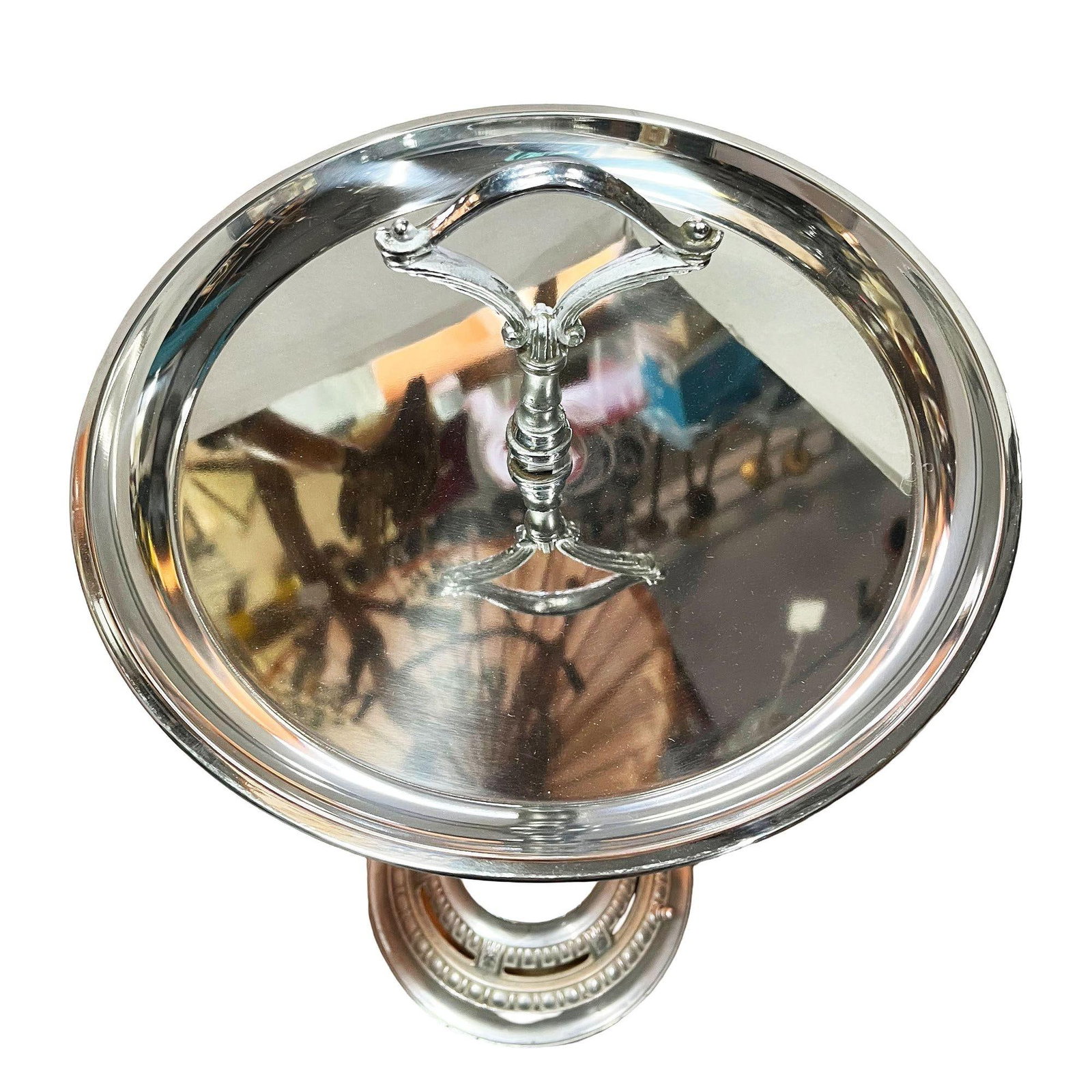 Chrome Streamline Art Deco Drink Side Glass Top Table w/ Light Up Base - 2