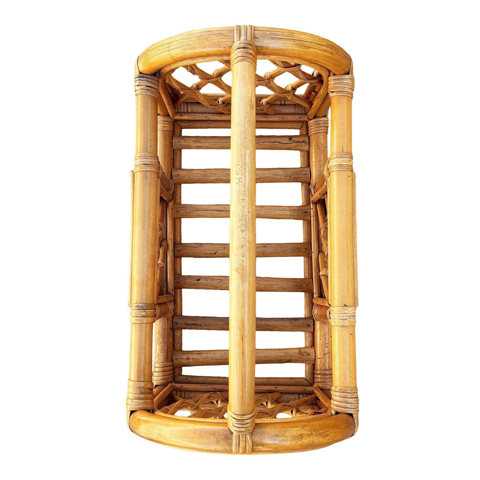 Restored Mid-century Rattan "Triumphal Arch" Magazine Rack with Handle - 2