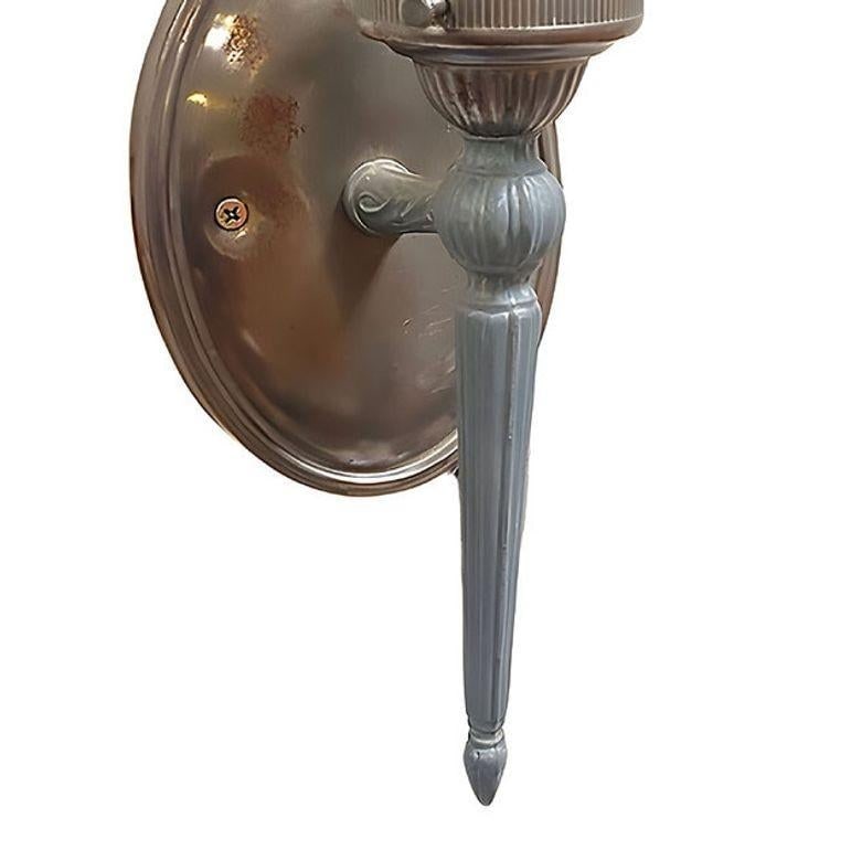 Antique Regency Wall Sconces Electric Light Fixture w/ Tulip Shade, Pair - 3