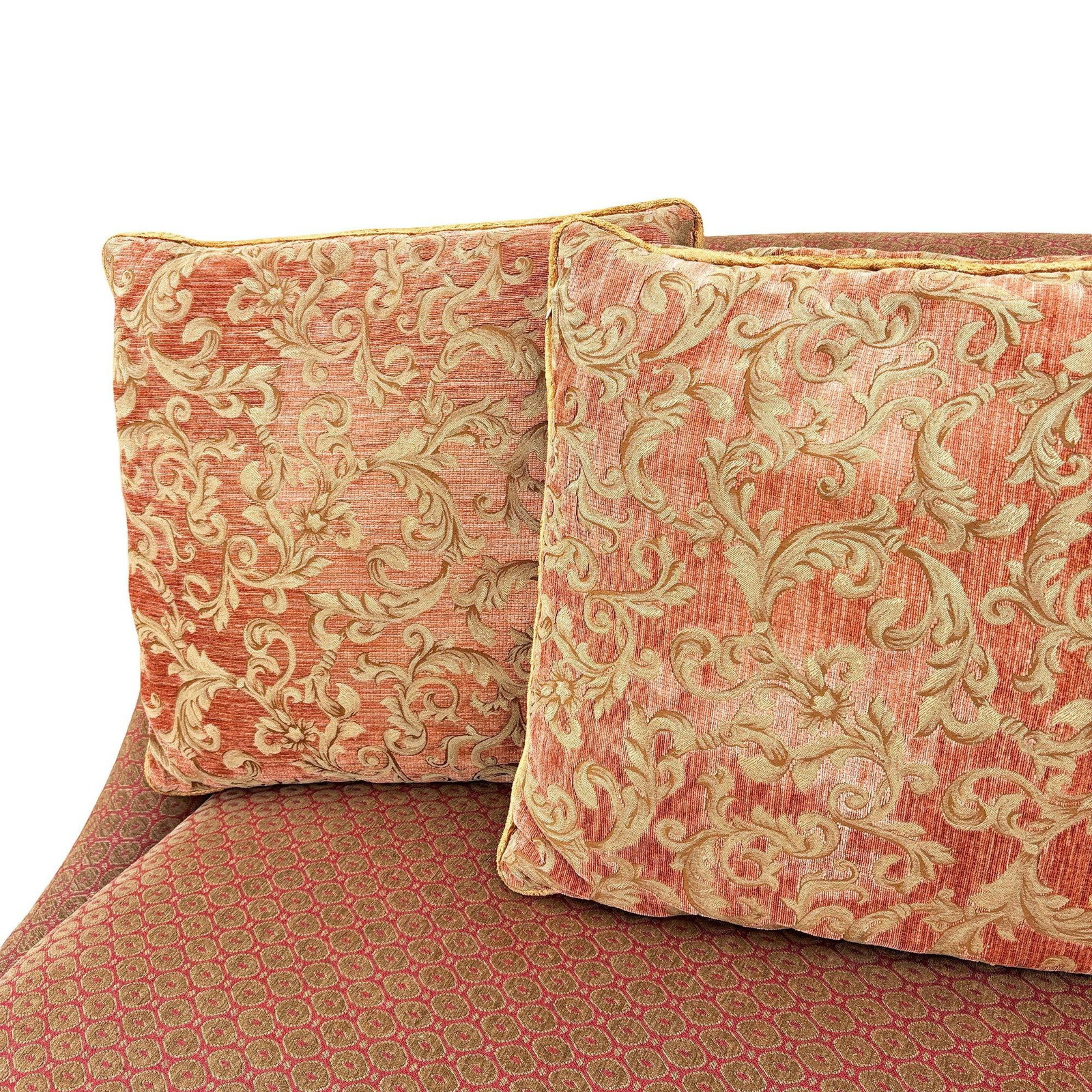 Modern Banquette Italian w/ Burgundy Olive Diamond Print Upholstery - 5