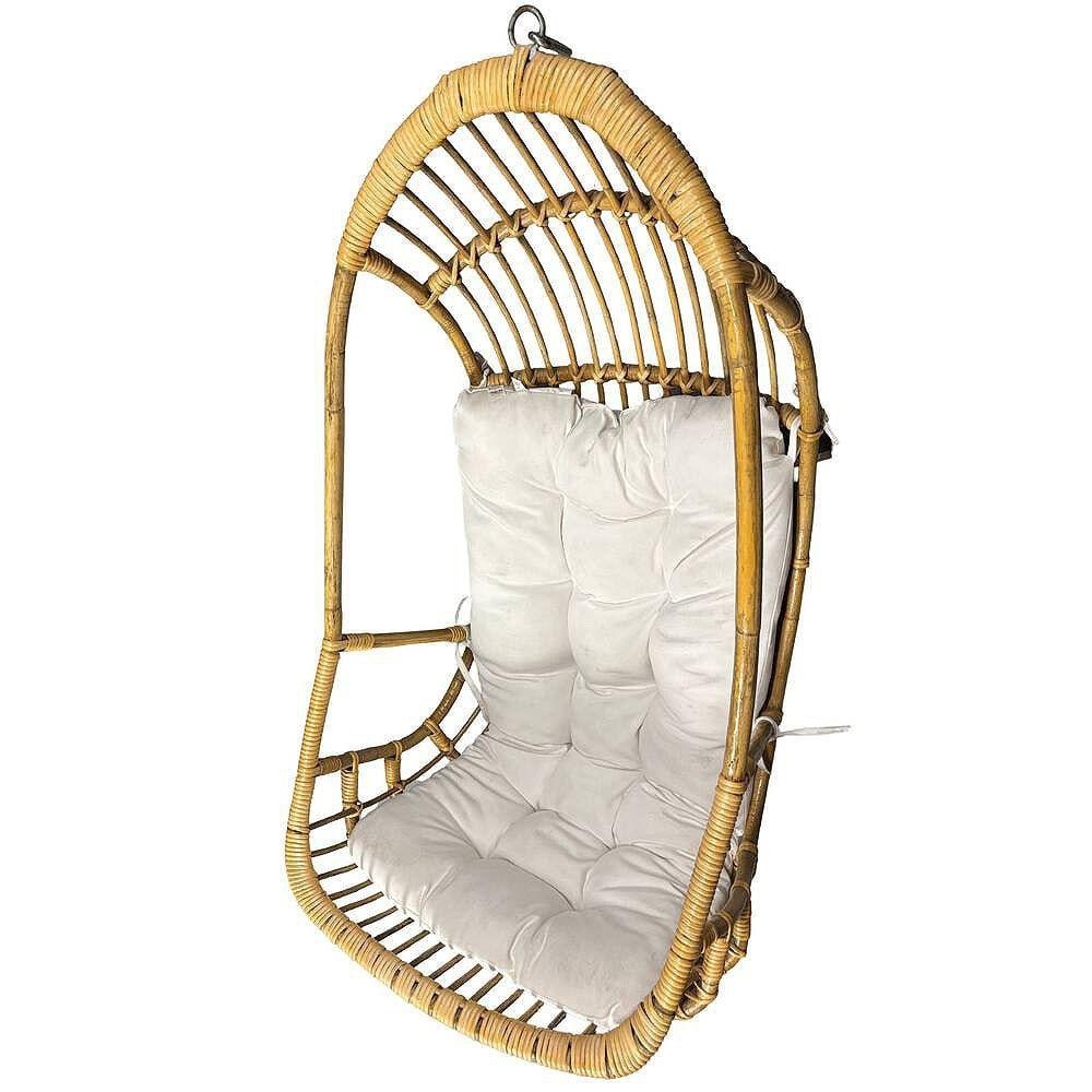 Restored Mid-century Rattan & Wicker Hanging Cocoon Egg Chair w/ Stand - 3