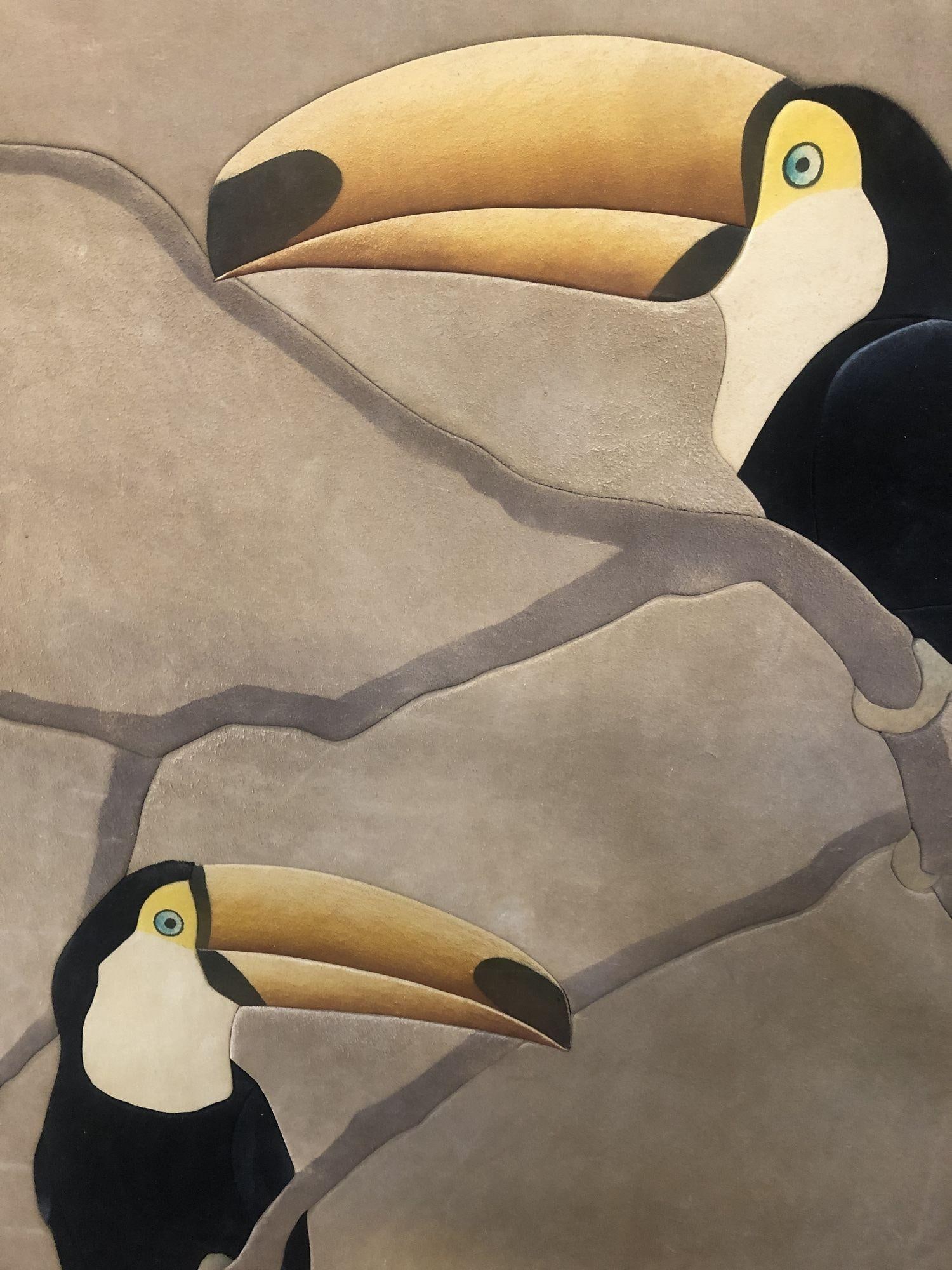Large Suede Tropical Toucan Suede Wall Art, Signed - 3