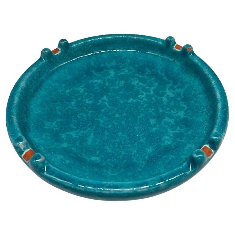Large Mid-Century Aldo Londi Style Itailian Turqoise Glazed Pottery Ashtray (1 of 5)