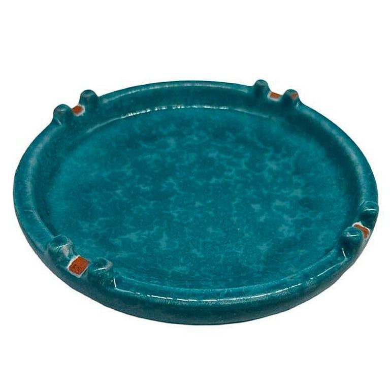 Large Mid-Century Aldo Londi Style Itailian Turqoise Glazed Pottery Ashtray - 3