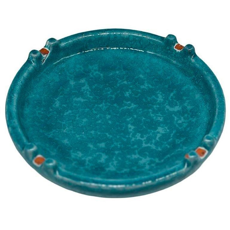 Large Mid-Century Aldo Londi Style Itailian Turqoise Glazed Pottery Ashtray - 4
