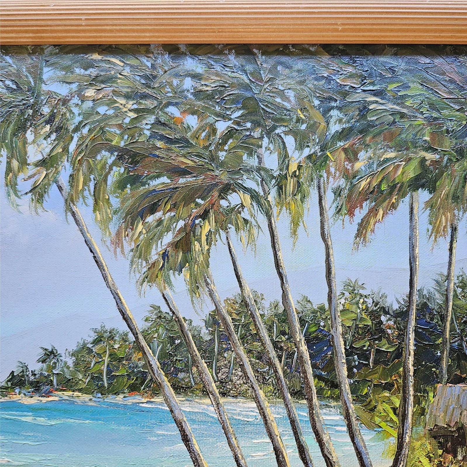 1980s Hawaiian Landscape Oil on Board by Daris Davis in Tropical Wood Frame - 2