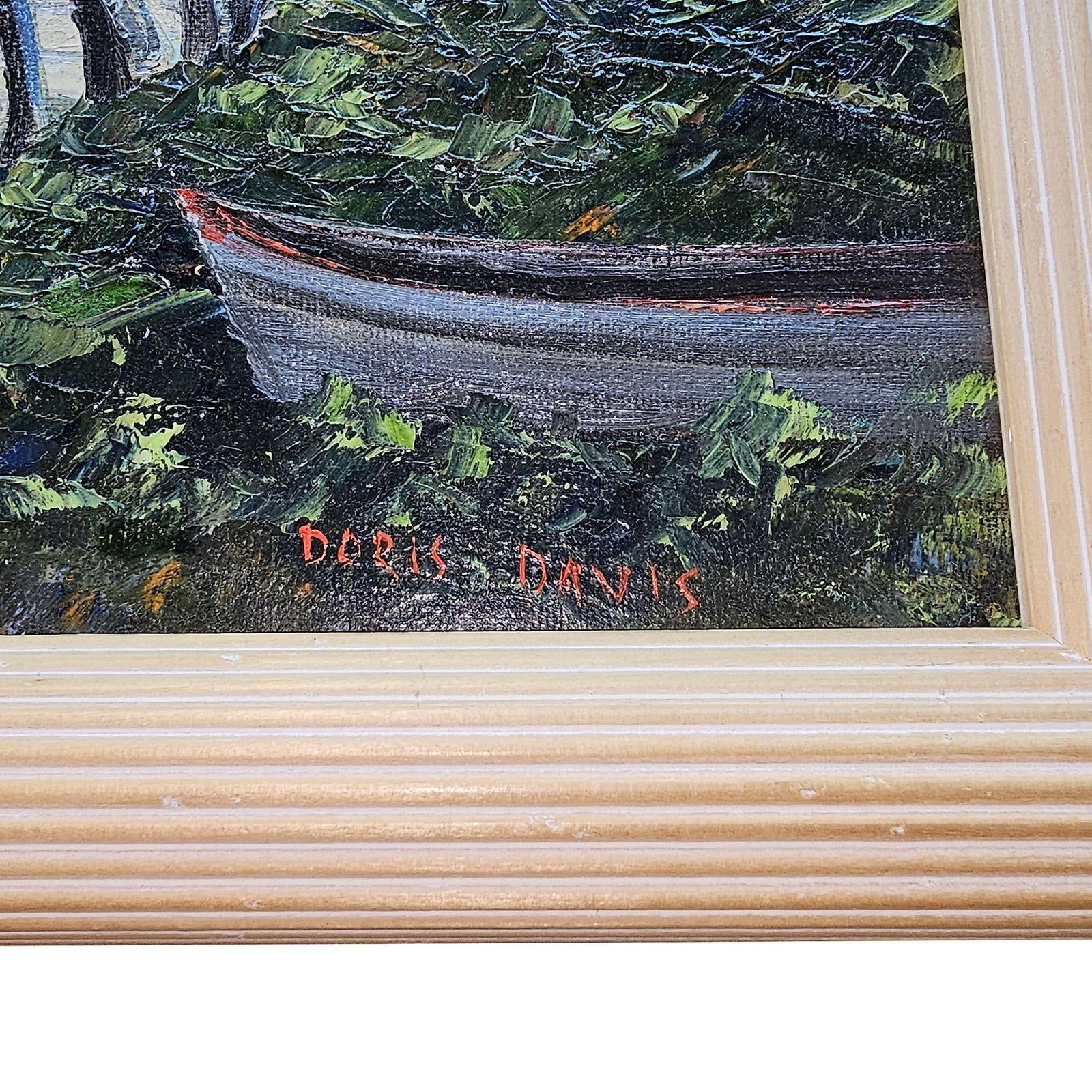 1980s Hawaiian Landscape Oil on Board by Daris Davis in Tropical Wood Frame - 3