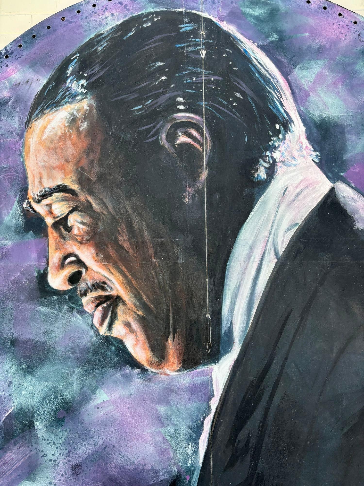 10' Foot Tall Oil on Canvas Portrait of Count Basie Light Up Folding Screen - 4