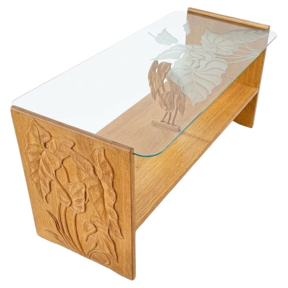 Restored Hand Carved Hawaiian Koa Wood 2 Tiered Coffee Table w/ Glass Table (1 of 5)