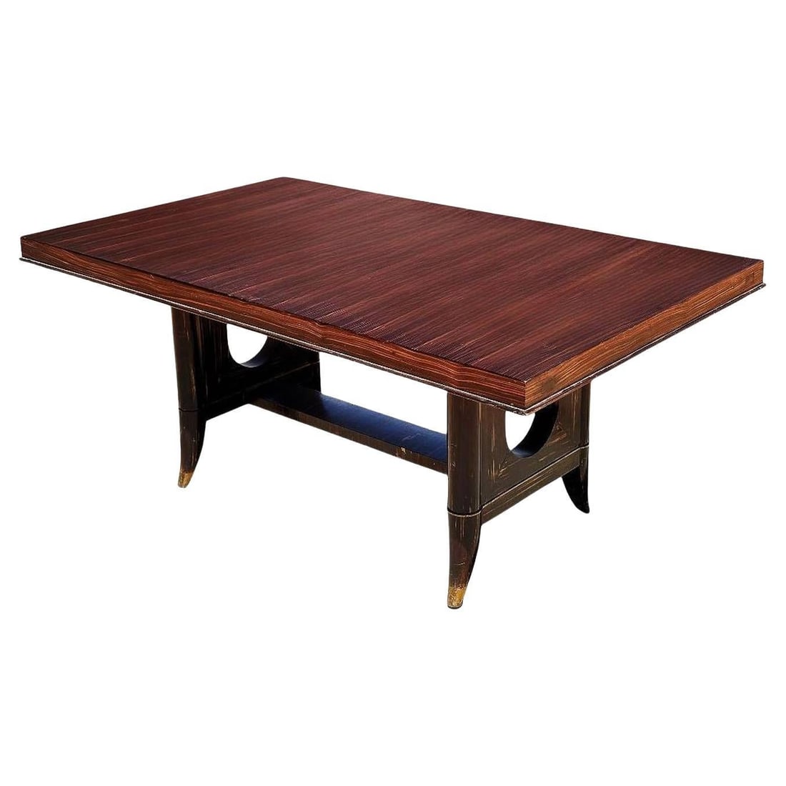 Atelier Leleu Style French Art Deco Macassar Ebony Dining Table w/ Brass Access (1 of 5)