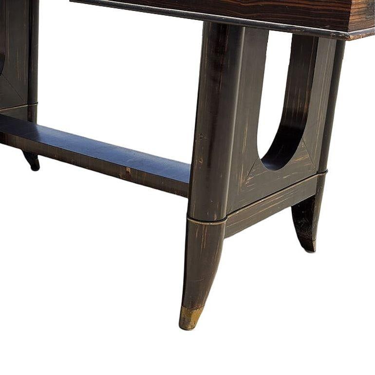Atelier Leleu Style French Art Deco Macassar Ebony Dining Table w/ Brass Access - 4