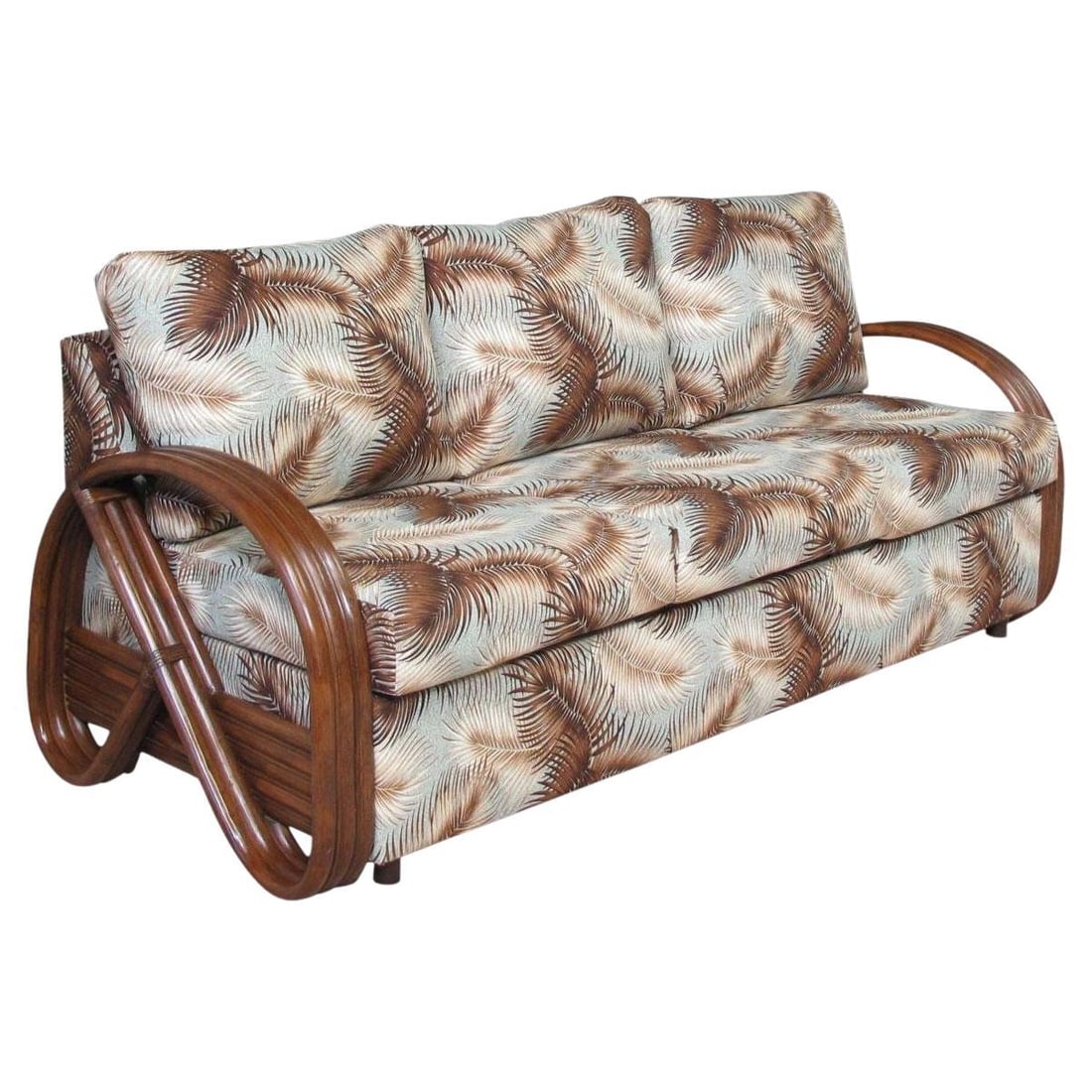 Modernist 3-Strand 3/4 Pretzel "Kauai" 3 Seat Rattan Sofa Sleeper Bed (1 of 5)